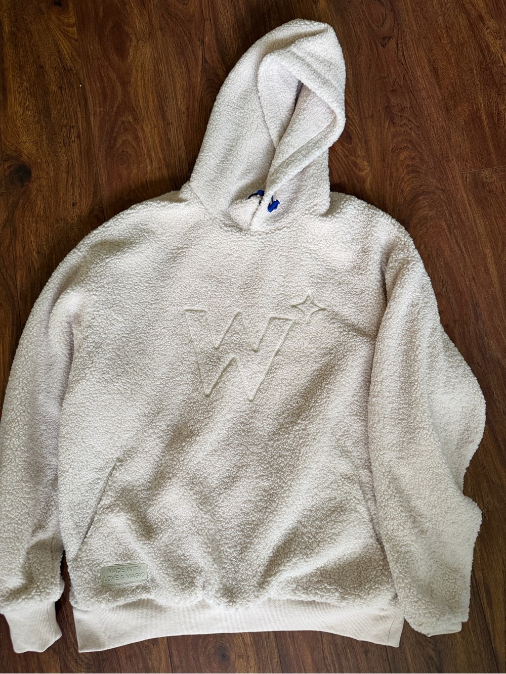 Men’s T Factor WOW Cream Teddy Sherpa Hoodie with Subtle Embossed Logo